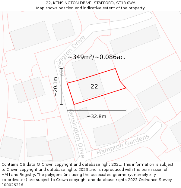 22, KENSINGTON DRIVE, STAFFORD, ST18 0WA: Plot and title map