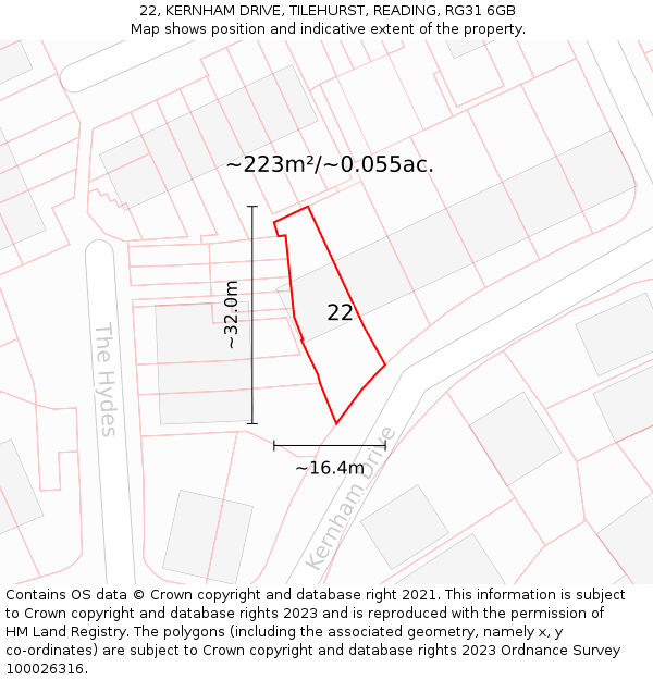 22, KERNHAM DRIVE, TILEHURST, READING, RG31 6GB: Plot and title map
