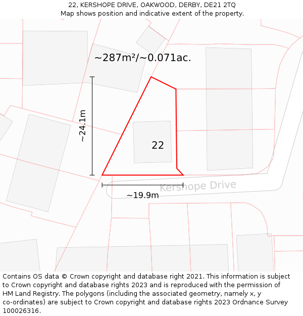 22, KERSHOPE DRIVE, OAKWOOD, DERBY, DE21 2TQ: Plot and title map