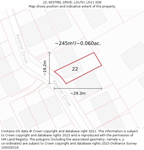 22, KESTREL DRIVE, LOUTH, LN11 0GE: Plot and title map