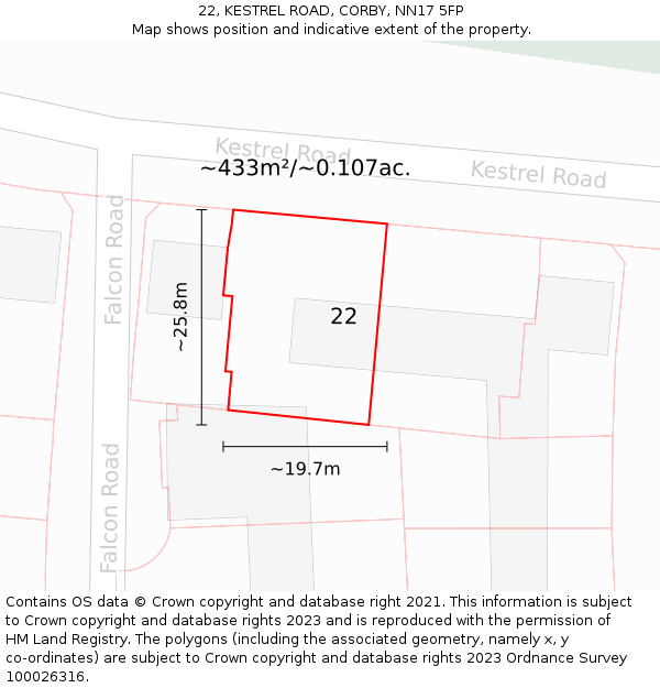22, KESTREL ROAD, CORBY, NN17 5FP: Plot and title map