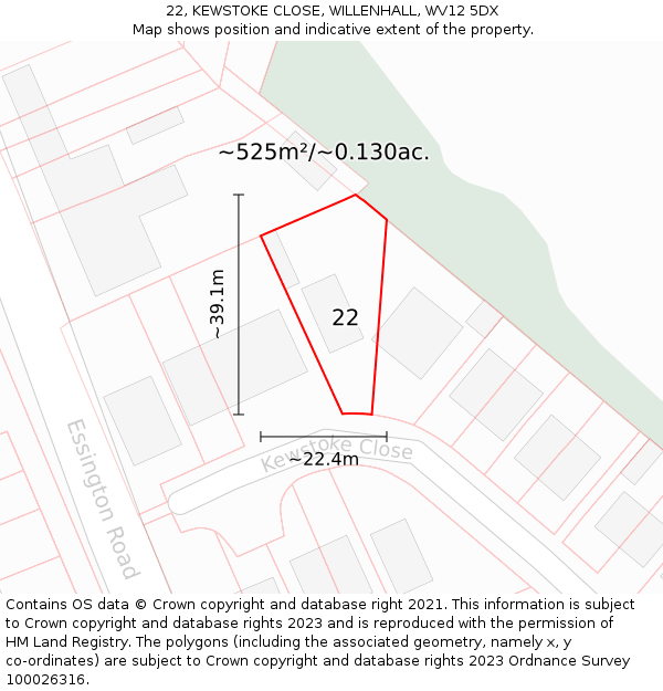 22, KEWSTOKE CLOSE, WILLENHALL, WV12 5DX: Plot and title map