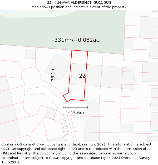 22, KILN WAY, ALDERSHOT, GU11 3UG: Plot and title map