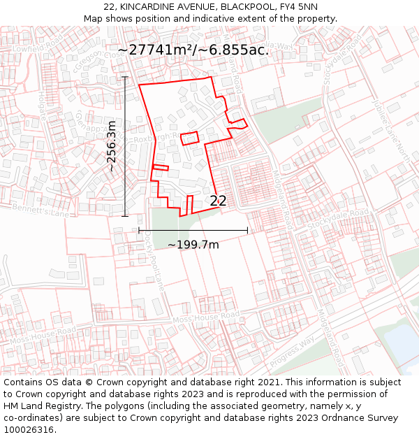 22, KINCARDINE AVENUE, BLACKPOOL, FY4 5NN: Plot and title map