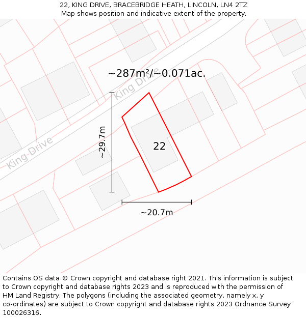 22, KING DRIVE, BRACEBRIDGE HEATH, LINCOLN, LN4 2TZ: Plot and title map