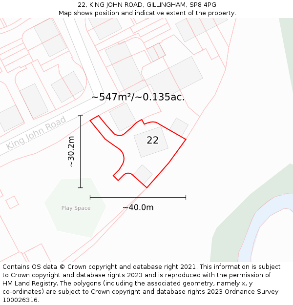 22, KING JOHN ROAD, GILLINGHAM, SP8 4PG: Plot and title map