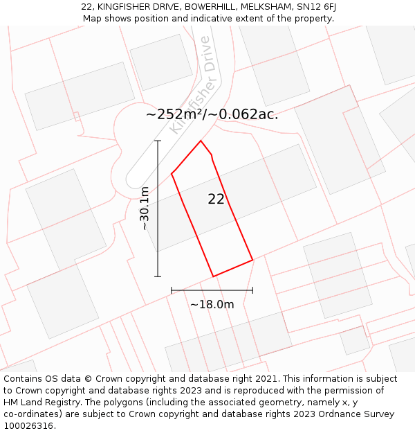 22, KINGFISHER DRIVE, BOWERHILL, MELKSHAM, SN12 6FJ: Plot and title map