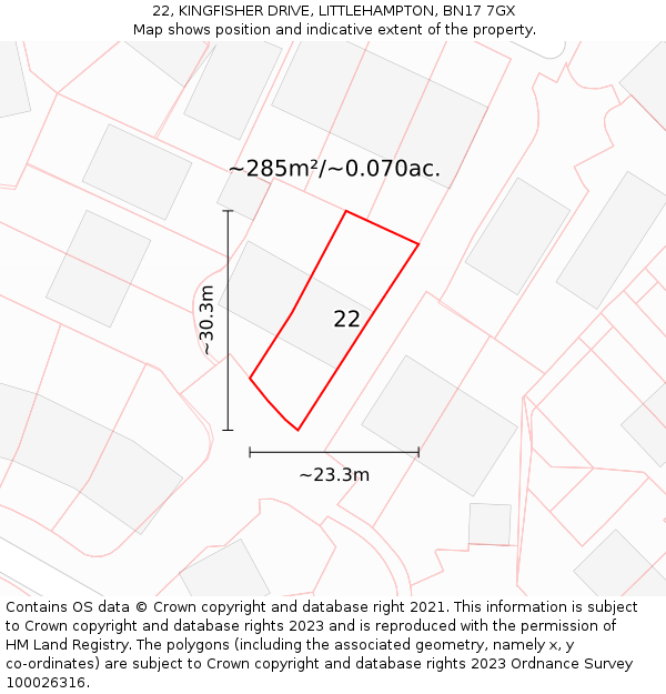 22, KINGFISHER DRIVE, LITTLEHAMPTON, BN17 7GX: Plot and title map