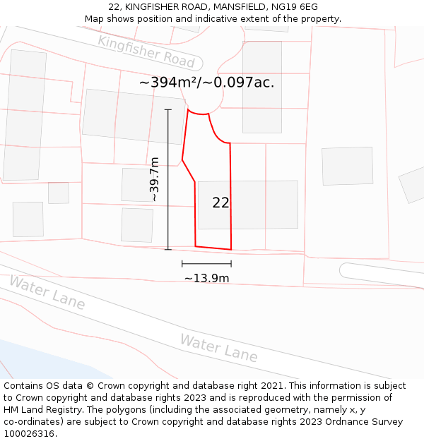 22, KINGFISHER ROAD, MANSFIELD, NG19 6EG: Plot and title map
