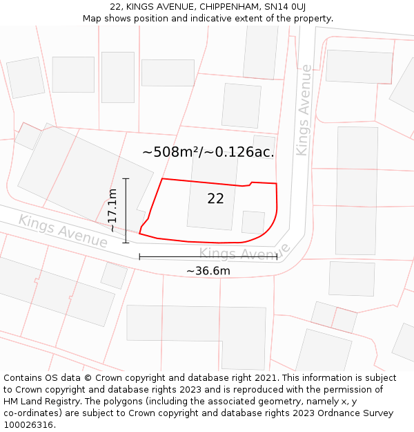 22, KINGS AVENUE, CHIPPENHAM, SN14 0UJ: Plot and title map