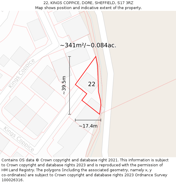 22, KINGS COPPICE, DORE, SHEFFIELD, S17 3RZ: Plot and title map