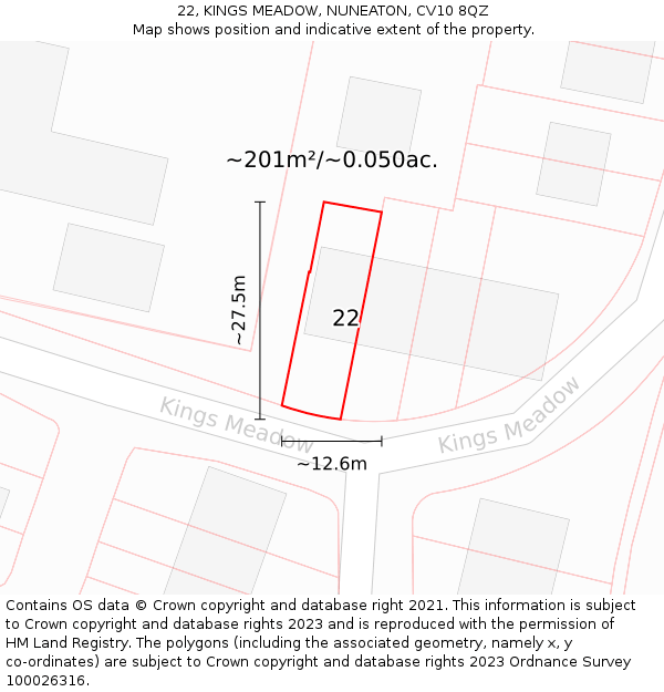 22, KINGS MEADOW, NUNEATON, CV10 8QZ: Plot and title map