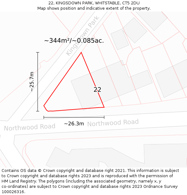 22, KINGSDOWN PARK, WHITSTABLE, CT5 2DU: Plot and title map