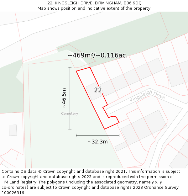 22, KINGSLEIGH DRIVE, BIRMINGHAM, B36 9DQ: Plot and title map