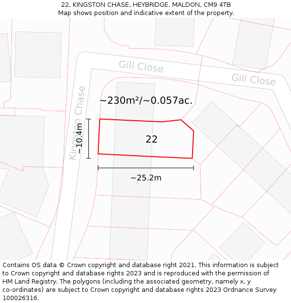 22, KINGSTON CHASE, HEYBRIDGE, MALDON, CM9 4TB: Plot and title map