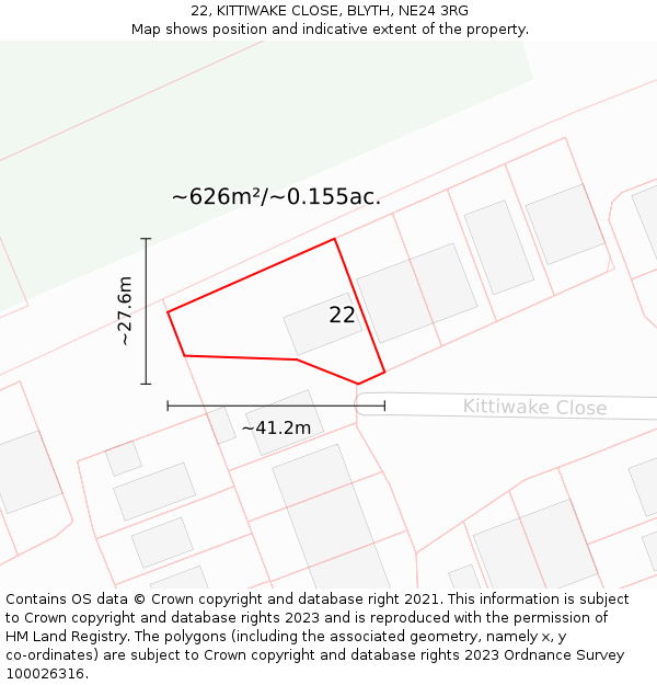 22, KITTIWAKE CLOSE, BLYTH, NE24 3RG: Plot and title map