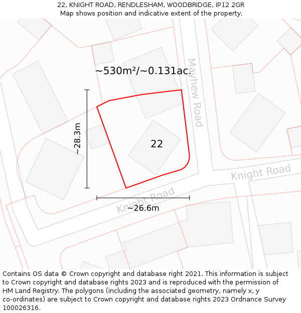 22, KNIGHT ROAD, RENDLESHAM, WOODBRIDGE, IP12 2GR: Plot and title map