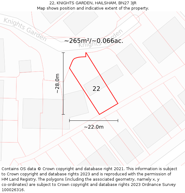 22, KNIGHTS GARDEN, HAILSHAM, BN27 3JR: Plot and title map