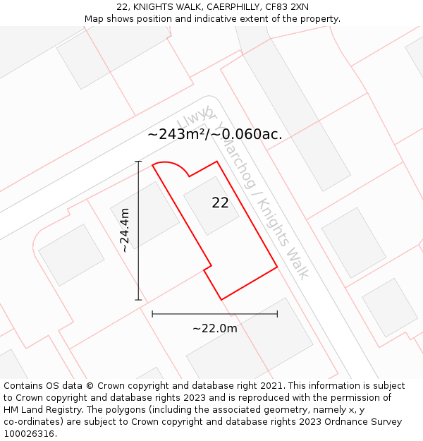 22, KNIGHTS WALK, CAERPHILLY, CF83 2XN: Plot and title map
