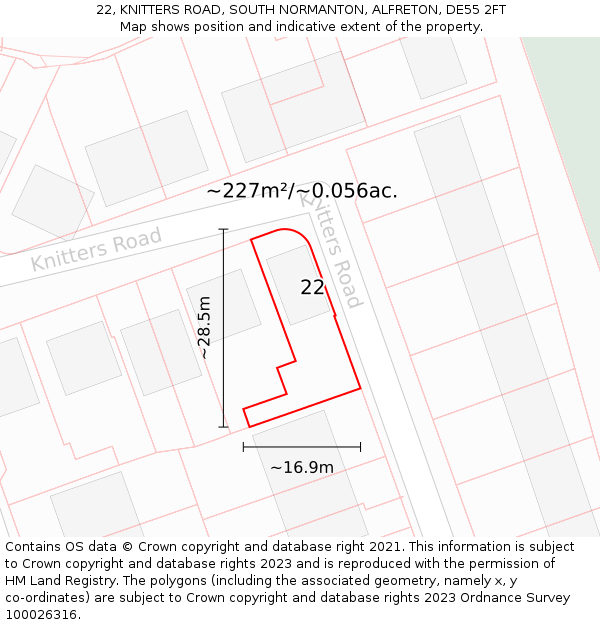 22, KNITTERS ROAD, SOUTH NORMANTON, ALFRETON, DE55 2FT: Plot and title map