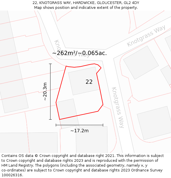 22, KNOTGRASS WAY, HARDWICKE, GLOUCESTER, GL2 4DY: Plot and title map