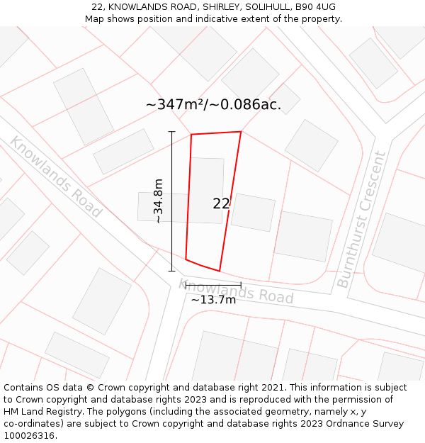 22, KNOWLANDS ROAD, SHIRLEY, SOLIHULL, B90 4UG: Plot and title map