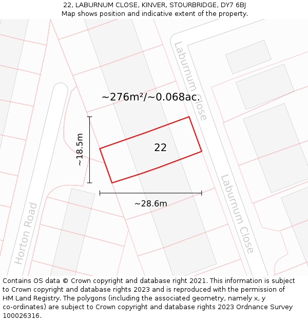 22, LABURNUM CLOSE, KINVER, STOURBRIDGE, DY7 6BJ: Plot and title map