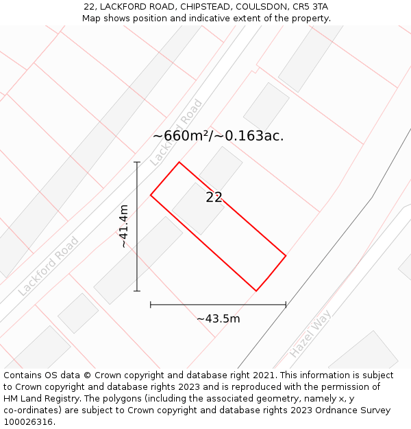22, LACKFORD ROAD, CHIPSTEAD, COULSDON, CR5 3TA: Plot and title map
