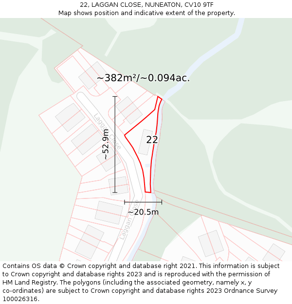 22, LAGGAN CLOSE, NUNEATON, CV10 9TF: Plot and title map