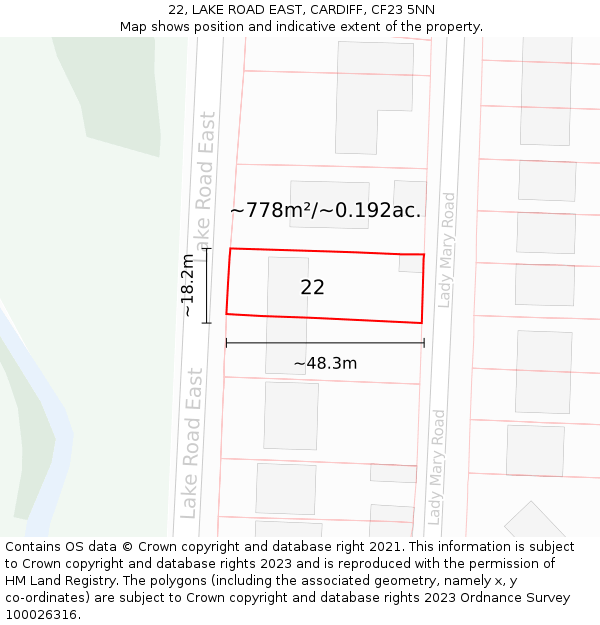 22, LAKE ROAD EAST, CARDIFF, CF23 5NN: Plot and title map