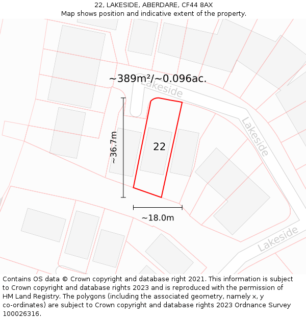 22, LAKESIDE, ABERDARE, CF44 8AX: Plot and title map