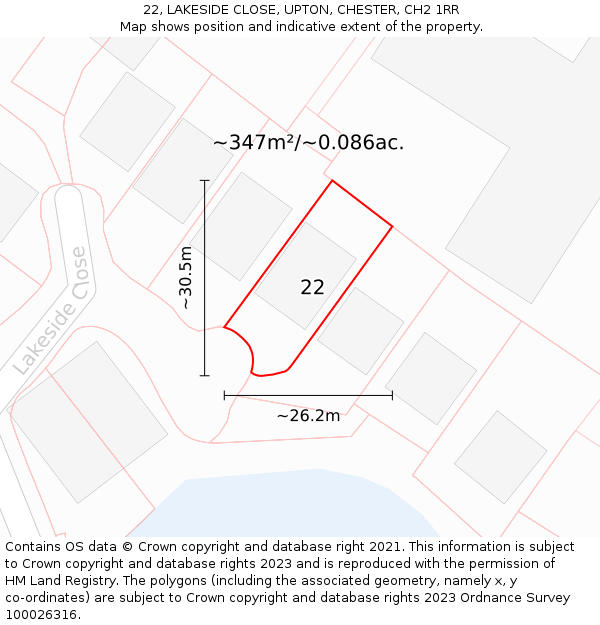 22, LAKESIDE CLOSE, UPTON, CHESTER, CH2 1RR: Plot and title map