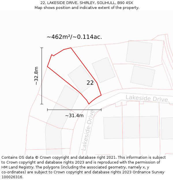 22, LAKESIDE DRIVE, SHIRLEY, SOLIHULL, B90 4SX: Plot and title map