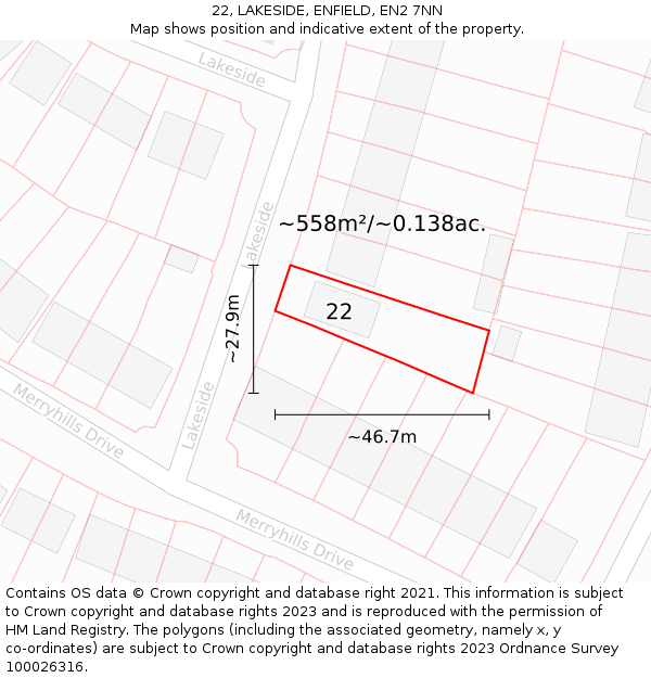 22, LAKESIDE, ENFIELD, EN2 7NN: Plot and title map