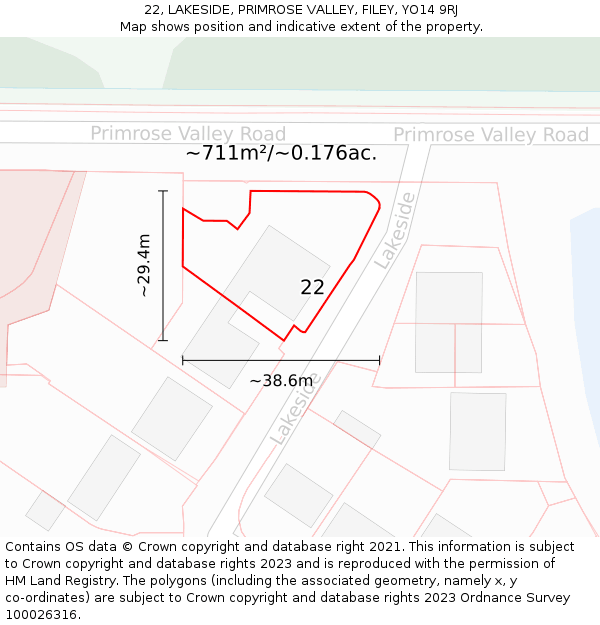 22, LAKESIDE, PRIMROSE VALLEY, FILEY, YO14 9RJ: Plot and title map