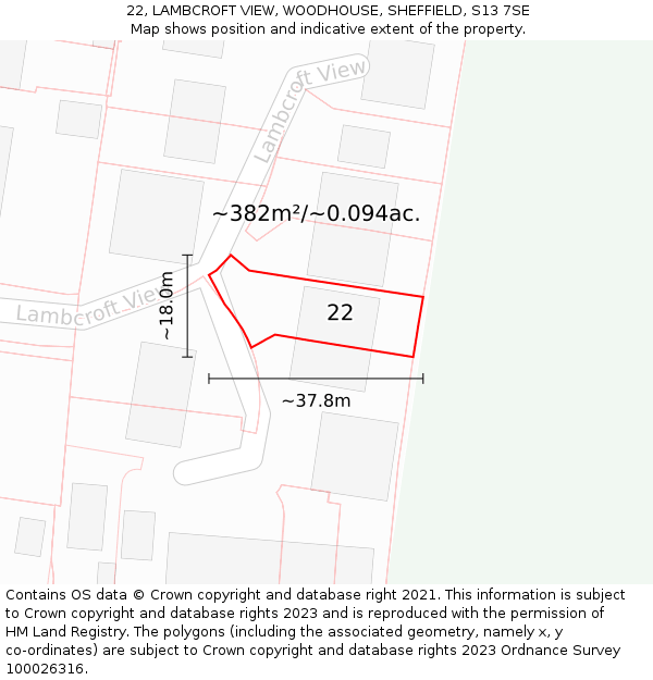 22, LAMBCROFT VIEW, WOODHOUSE, SHEFFIELD, S13 7SE: Plot and title map