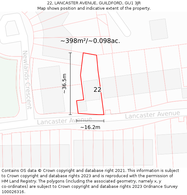 22, LANCASTER AVENUE, GUILDFORD, GU1 3JR: Plot and title map