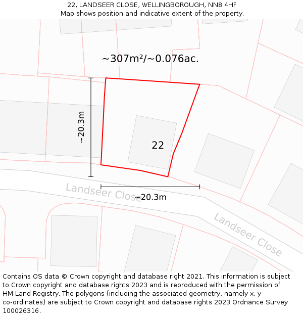 22, LANDSEER CLOSE, WELLINGBOROUGH, NN8 4HF: Plot and title map