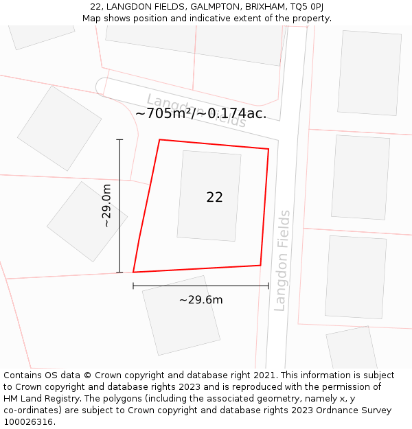 22, LANGDON FIELDS, GALMPTON, BRIXHAM, TQ5 0PJ: Plot and title map
