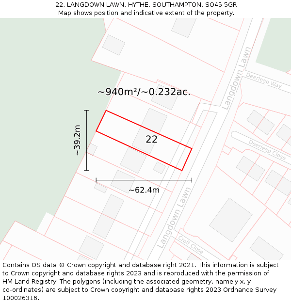 22, LANGDOWN LAWN, HYTHE, SOUTHAMPTON, SO45 5GR: Plot and title map