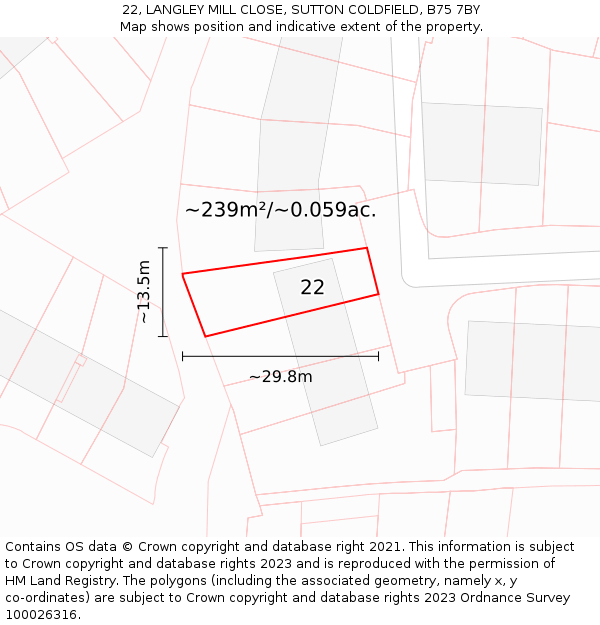 22, LANGLEY MILL CLOSE, SUTTON COLDFIELD, B75 7BY: Plot and title map