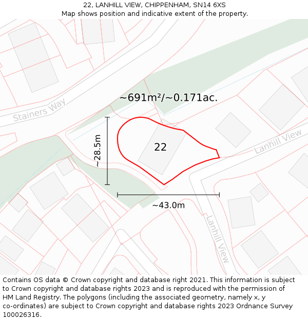 22, LANHILL VIEW, CHIPPENHAM, SN14 6XS: Plot and title map