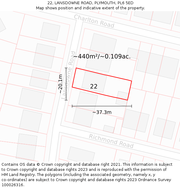 22, LANSDOWNE ROAD, PLYMOUTH, PL6 5ED: Plot and title map