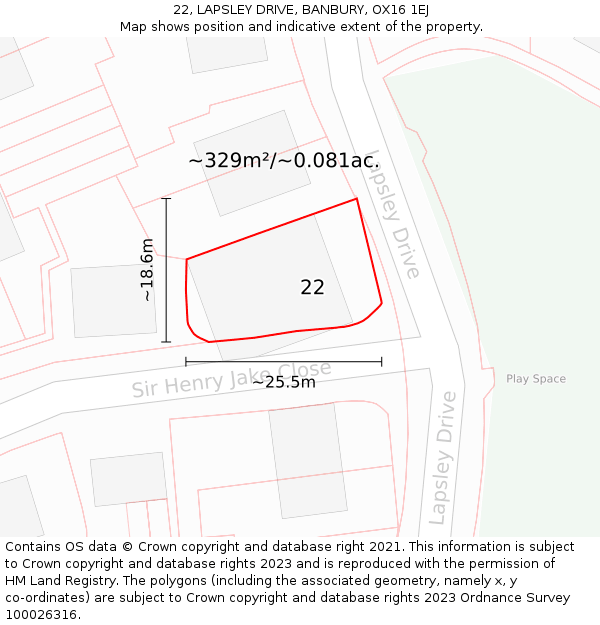 22, LAPSLEY DRIVE, BANBURY, OX16 1EJ: Plot and title map