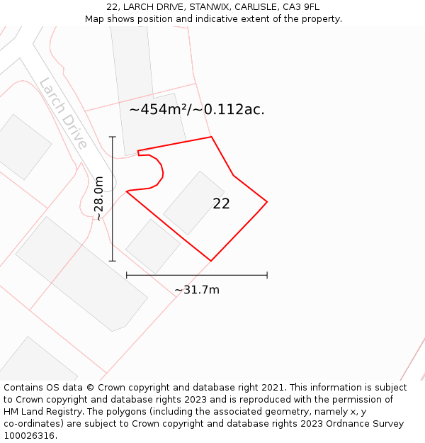 22, LARCH DRIVE, STANWIX, CARLISLE, CA3 9FL: Plot and title map