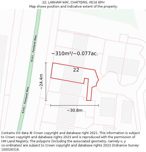 22, LARHAM WAY, CHATTERIS, PE16 6PH: Plot and title map