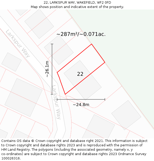 22, LARKSPUR WAY, WAKEFIELD, WF2 0FD: Plot and title map