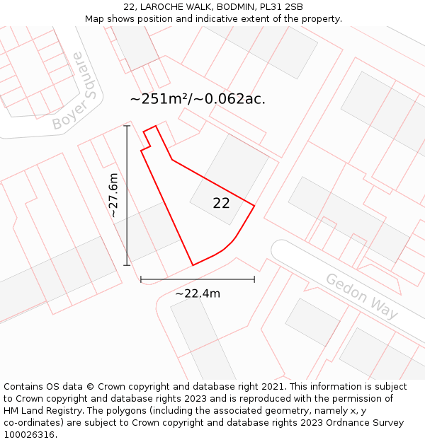 22, LAROCHE WALK, BODMIN, PL31 2SB: Plot and title map
