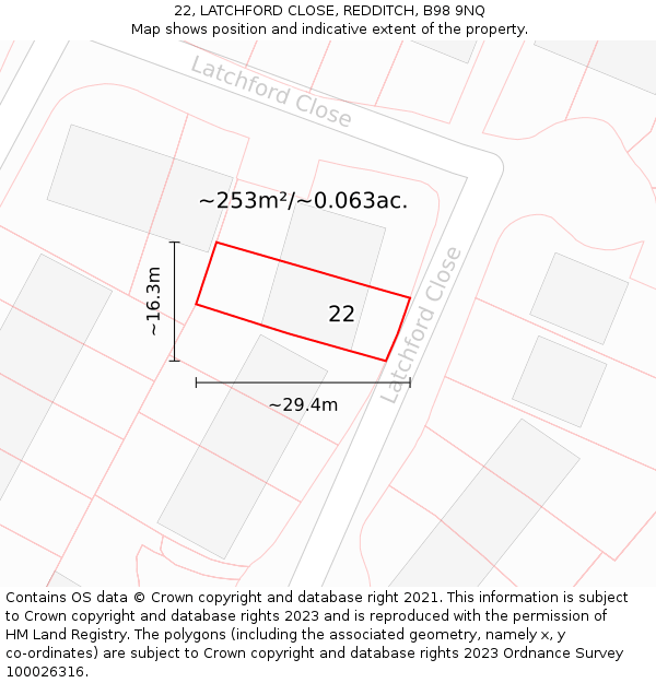 22, LATCHFORD CLOSE, REDDITCH, B98 9NQ: Plot and title map