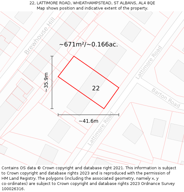 22, LATTIMORE ROAD, WHEATHAMPSTEAD, ST ALBANS, AL4 8QE: Plot and title map